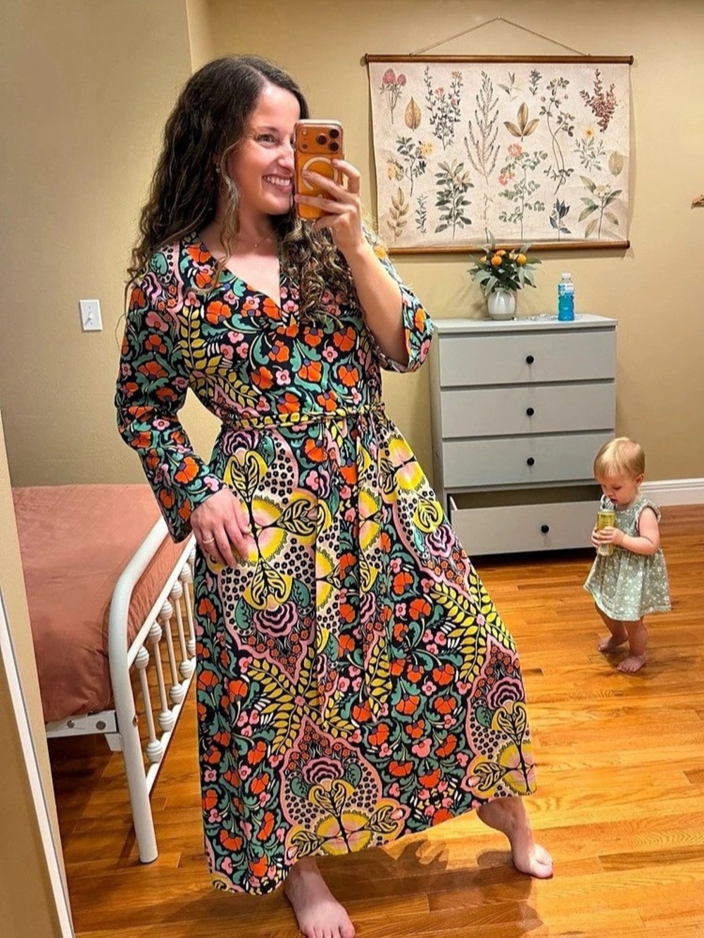 Boden Floral kaftan Jersey Passion Bloom Maxi Dress in Black & Multicolor 14R